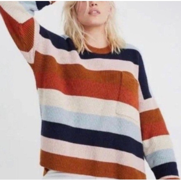 Madewell Sweaters - Madewell Striped Knit Crewneck Sweater Women's XS Extra Small Pocket Pul